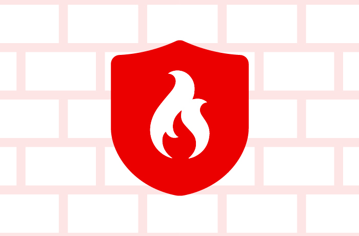 a shield icon with a flame overlay and a brick wall background