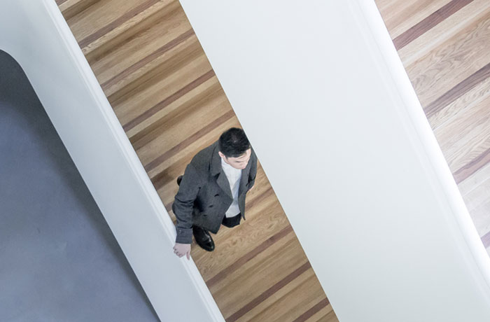 person walking on stairs