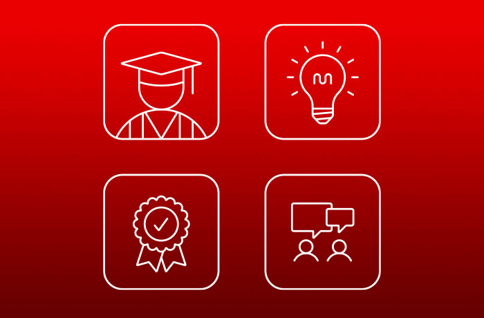 icons representing education, ideas, achievement, and advocacy