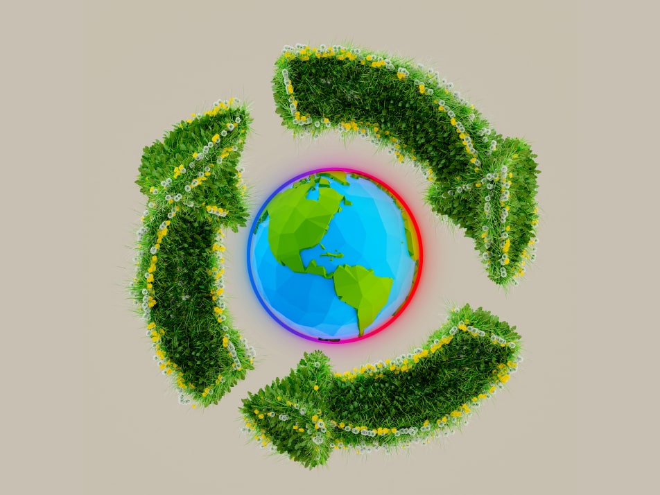 World inside recycling symbol